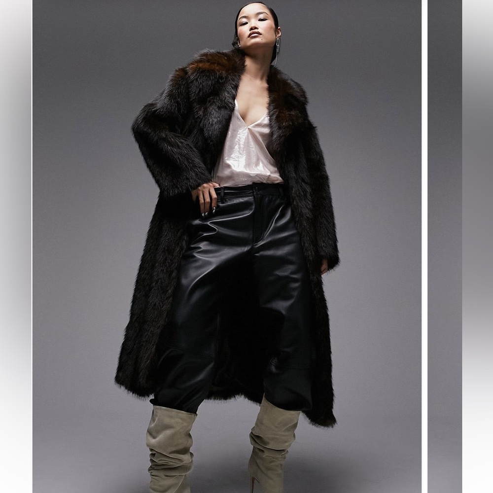 Topshop Fuax Fur Longline Coat